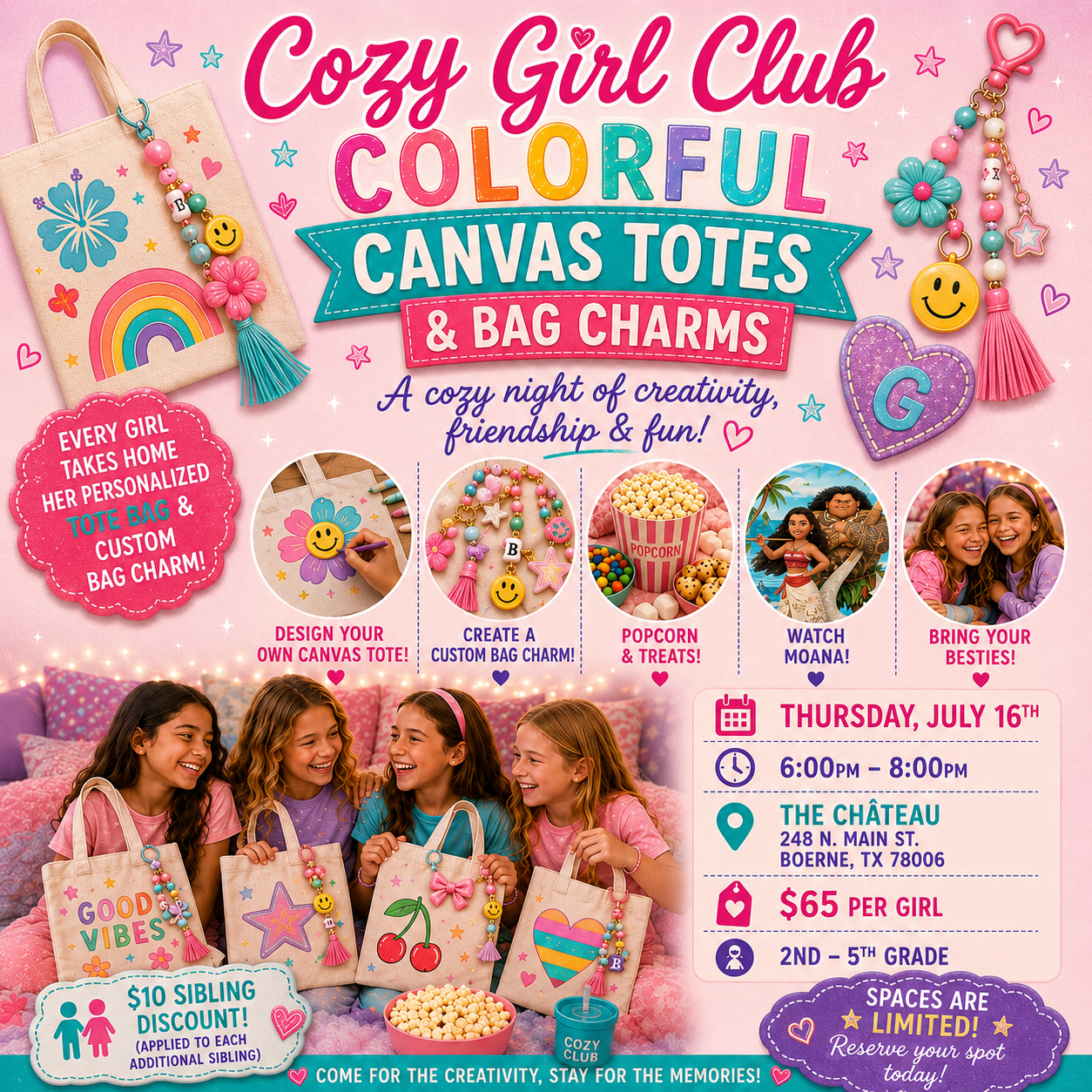 Cozy Girl Club: Colorful Canvas Totes & Bag Charms